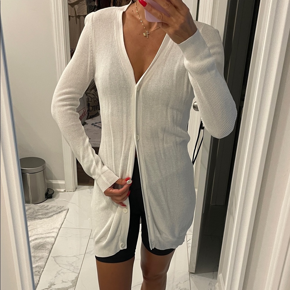 Cyrus White Long Cardigan Sweater